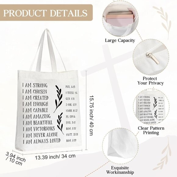 Brand New Christian Tote Bag Set Large Canvas Inspirational Religious Gift - Picture 3 of 6